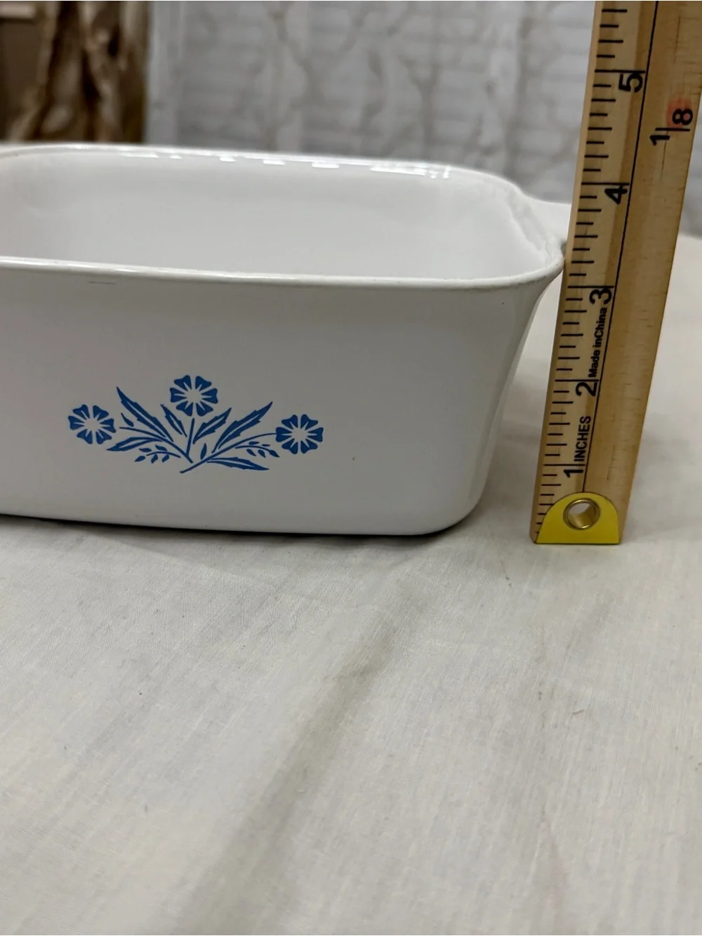 Corningware White Baking Dish with Blue Floral Motif